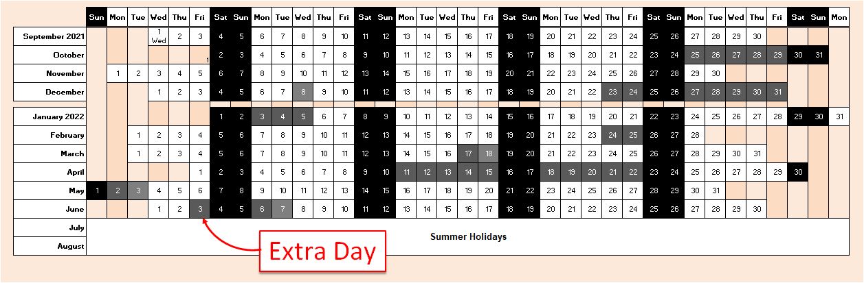 Holiday Calendar 2021-2022 (Alt Format)