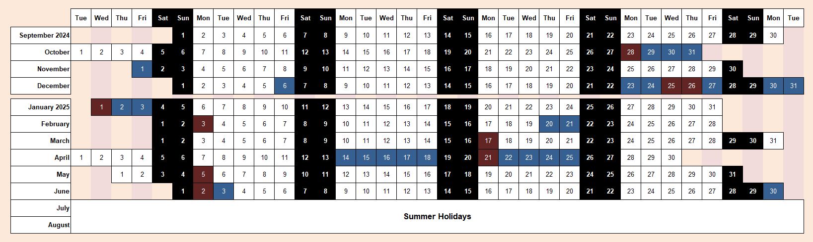 Holiday Calendar 2024-25 
